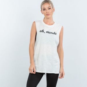Honey Punch "oh, merde" Oversize Muscle Tank Tops